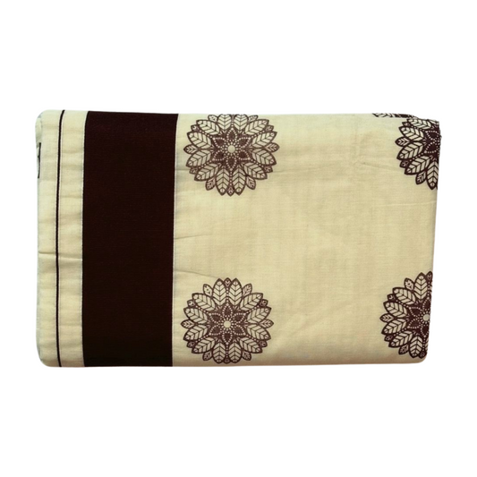 Kerala Set Saree [Flower Printed- Brown]