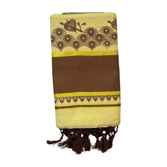 Kerala Set Saree [Tissue printed Brown]